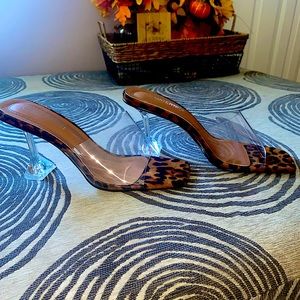 Open Toe Leopard Print Clear Heels
